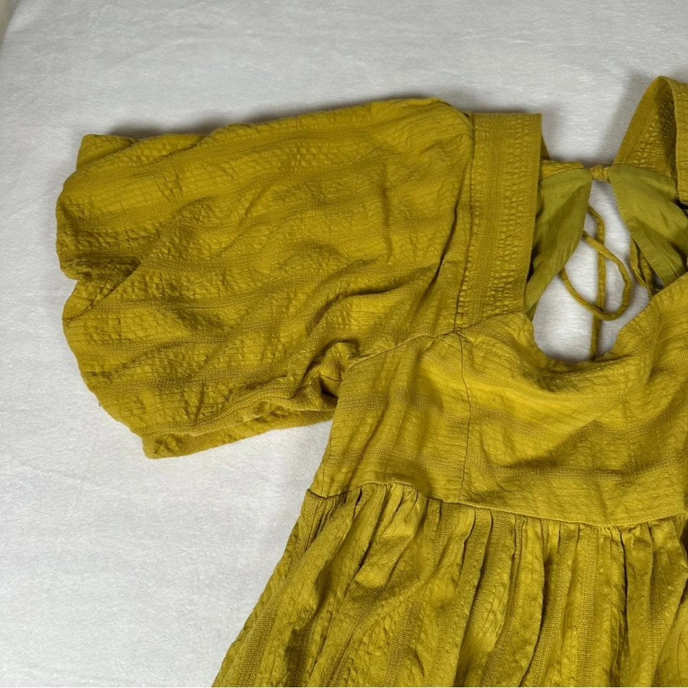 Free people Olive Green Gigi blouse square‎ neck puff sleeve